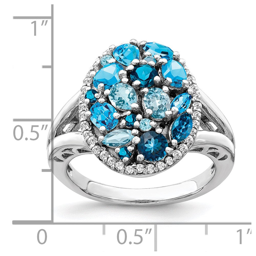 Sterling Silver Rhodium Light Swiss Blue Topaz & Diam. Ring