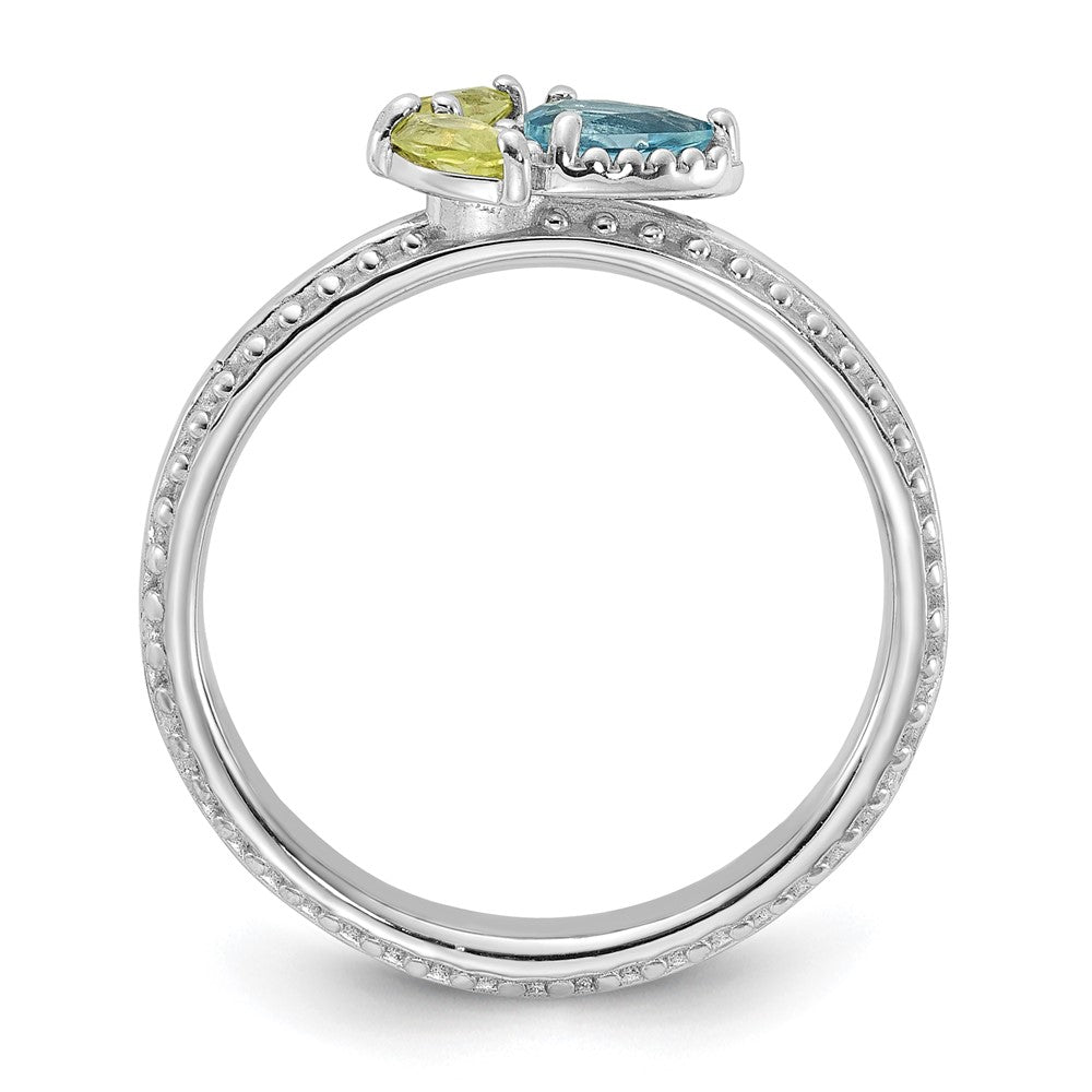 Sterling Silver Stackable Expressions Rhodium-plated Lt Swiss Blue Topaz & Peridot Flower Ring Size -8