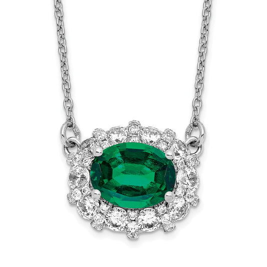 14k White Gold 1 carat Lab Grown Diamond VS/SI+ G+ Created Emerald 18 inch Necklace