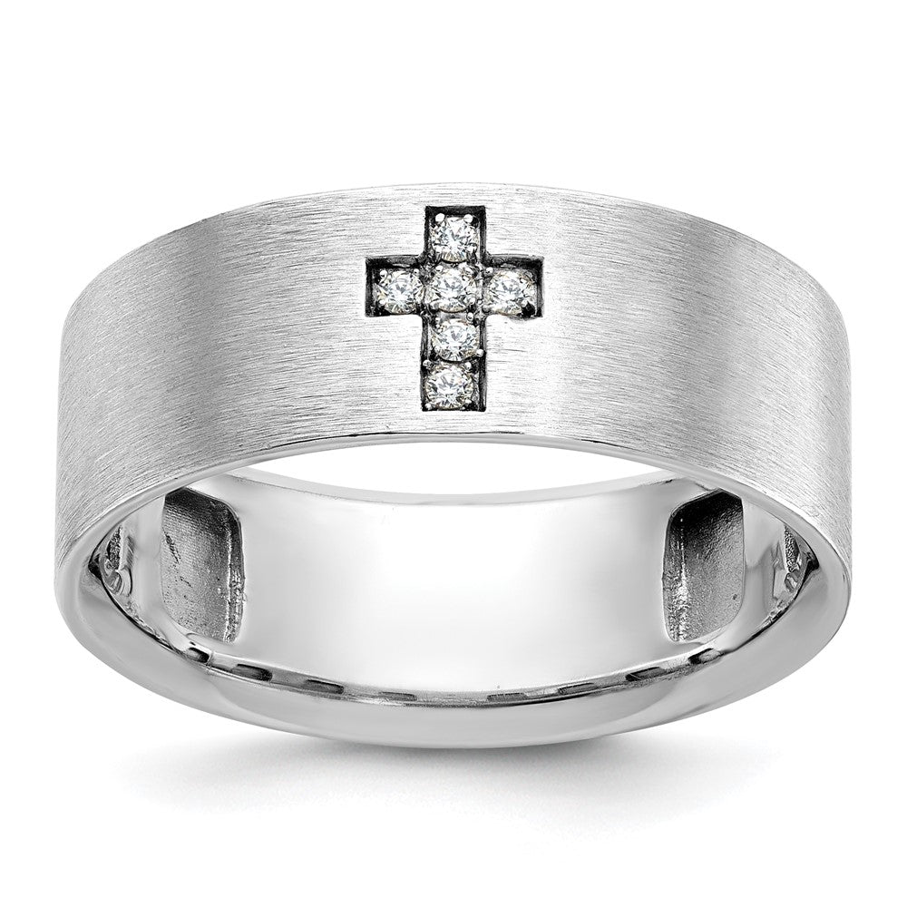 IBGoodman 14k White Gold Men's Satin 1/20 Carat AA Quality Diamond Cross Ring