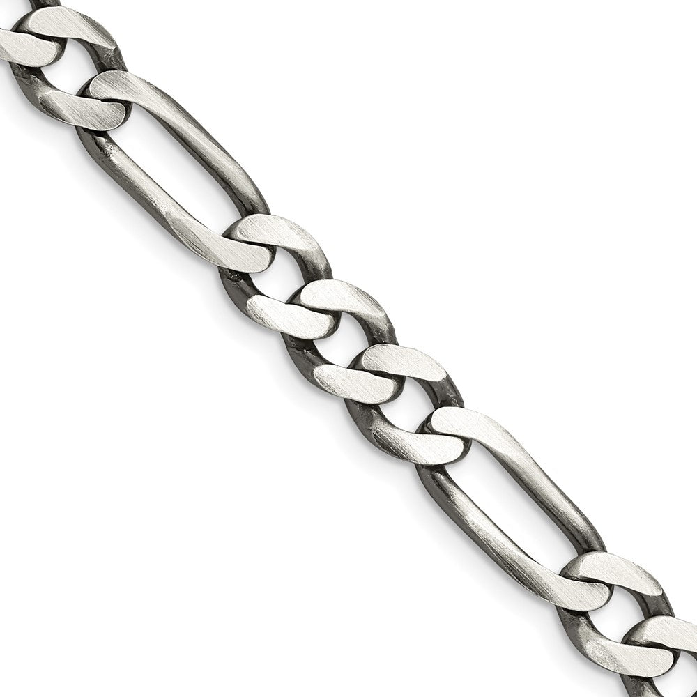 Sterling Silver Antiqued 7.5mm Figaro Chain 24 Inches