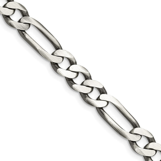 Sterling Silver Antiqued 7.5mm Figaro Chain 24 Inches