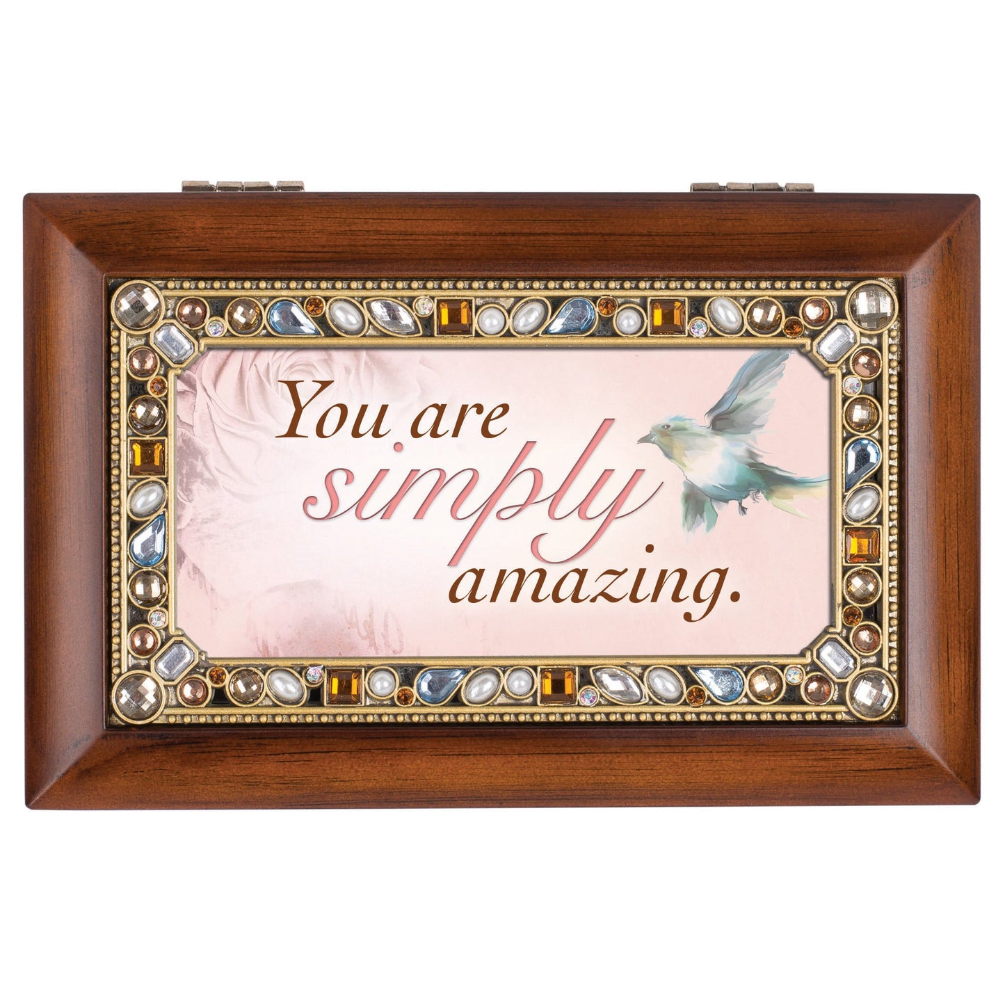 You Are Simply Amazing Jeweled Woodgrain Jewelry Music Box - Plays Tune Wonde...