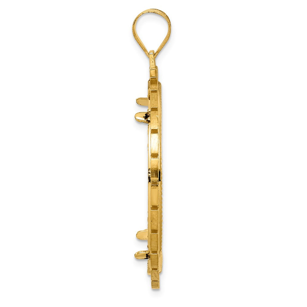 14k Diamond Cut Greek Key with 32.0mm Prong Coin Bezel Pendant