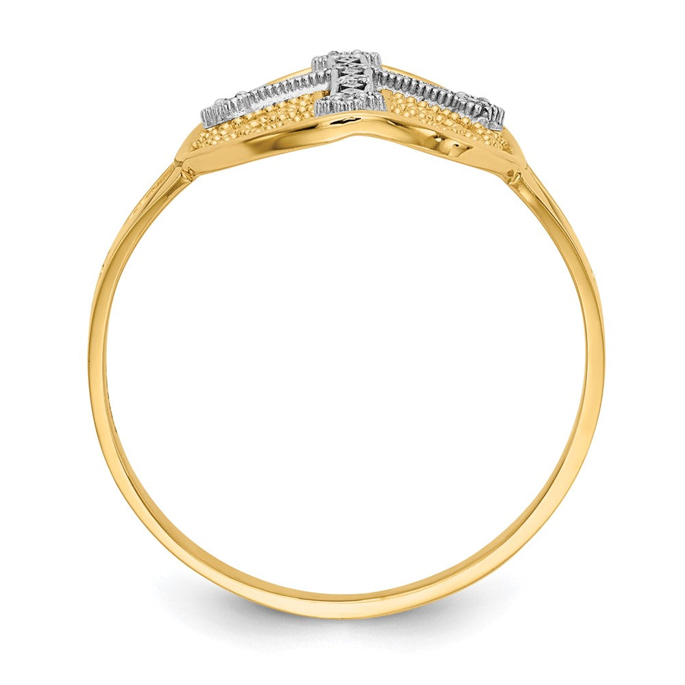 14k Yellow & White Gold Diamond Filigree Cross Ring Size 7.5