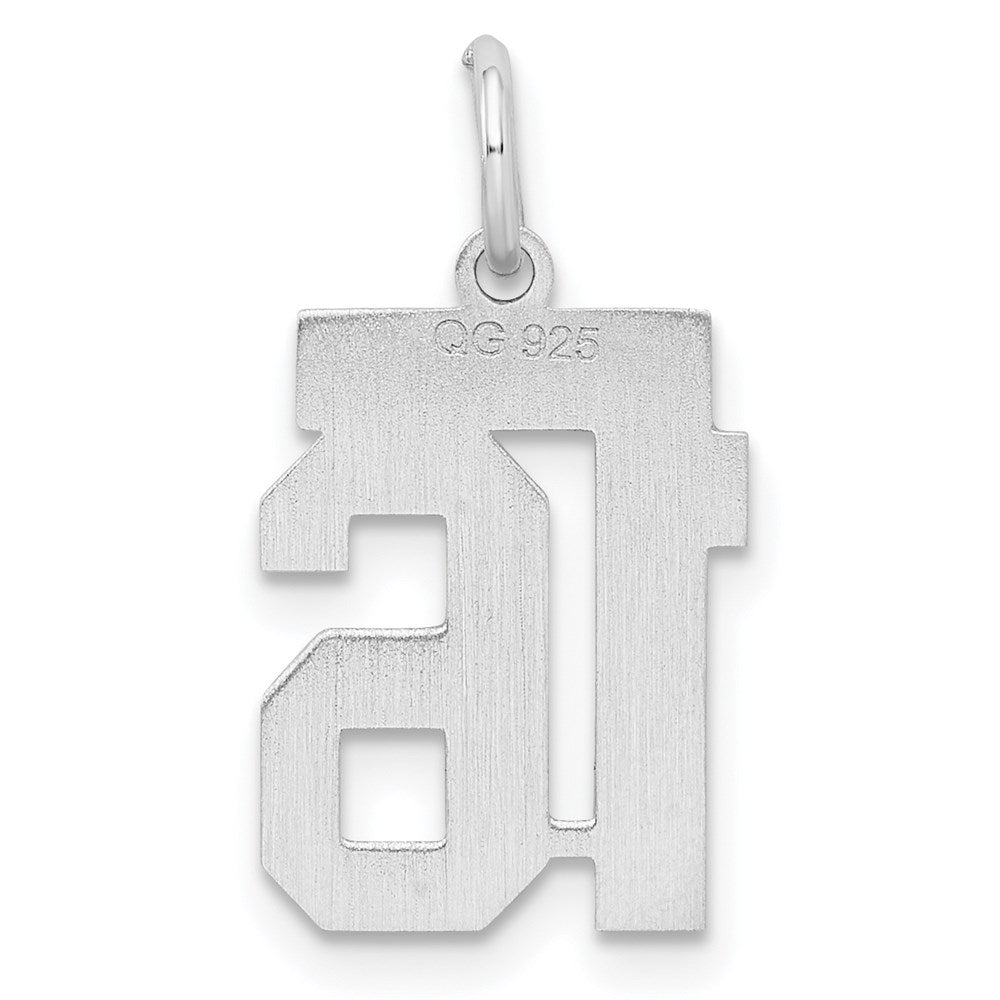 Sterling Silver/Rhodium-plated Satin Number 16 Charm