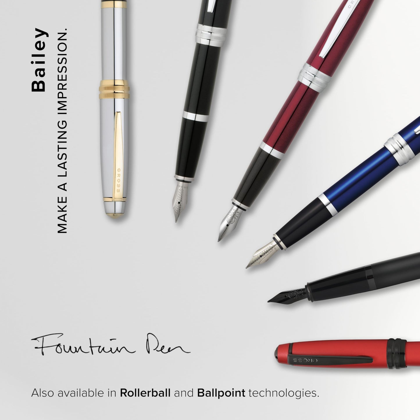Cross Bailey Refillable Fountain Pen, Medium Nib, Includes Premium Gift Box - Medalist Chrome