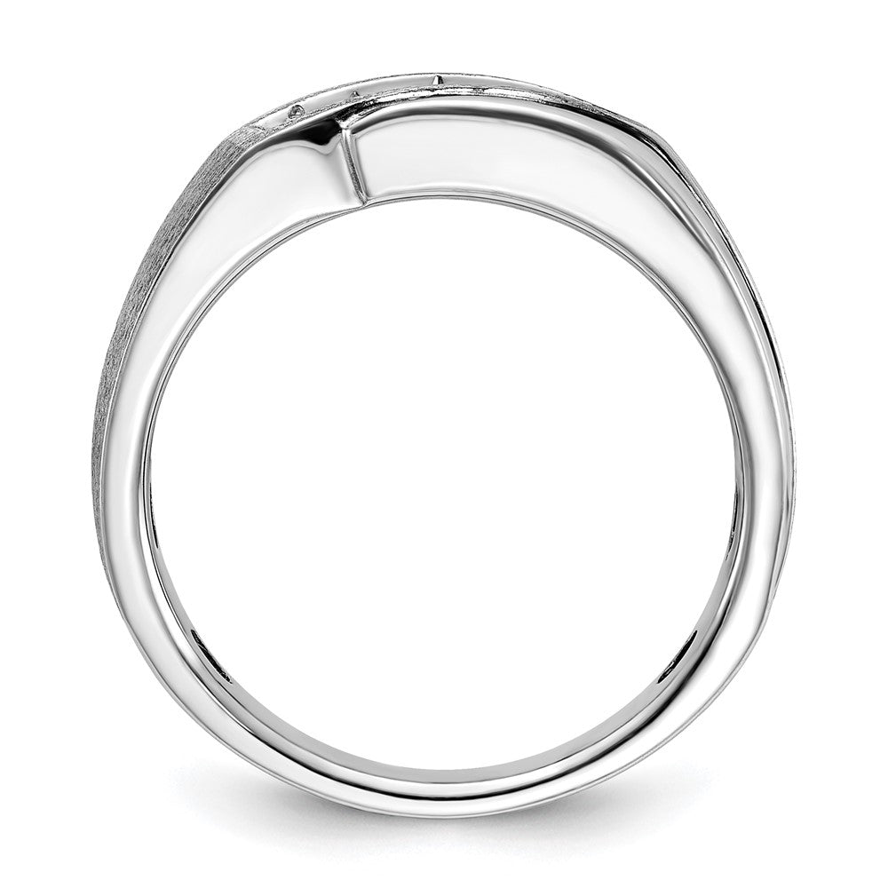 IBGoodman 14k White Gold with Black Rhodium Men's Polished Satin and Grooved 1/4 Carat AA Quality Diamond Ring