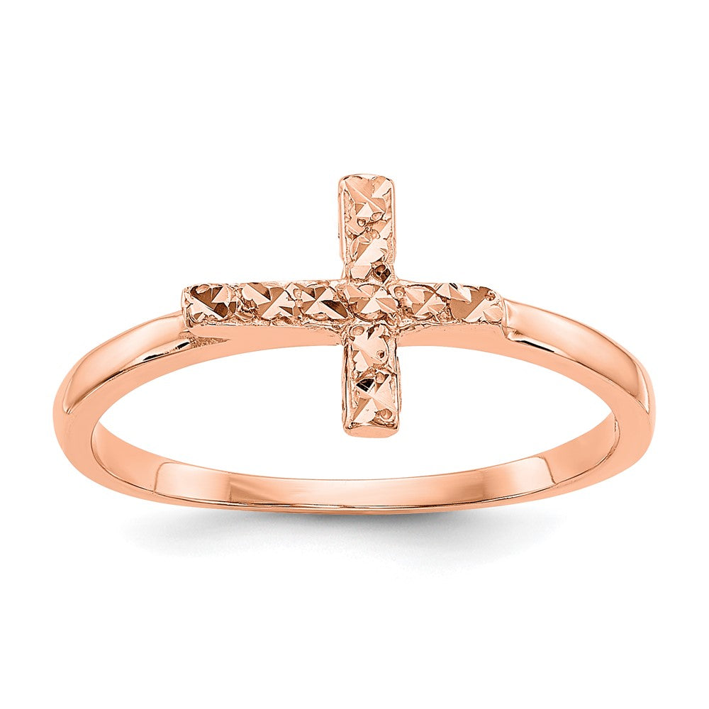 14k Rose Gold Polished & D/C Cross Ring Size 7
