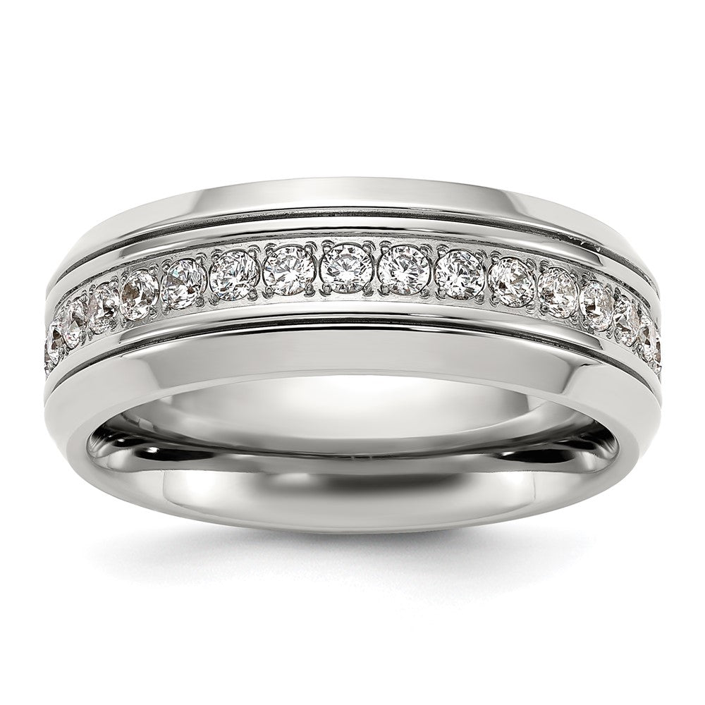 Chisel Titanium Polished with CZ 8mm Band Size - 8