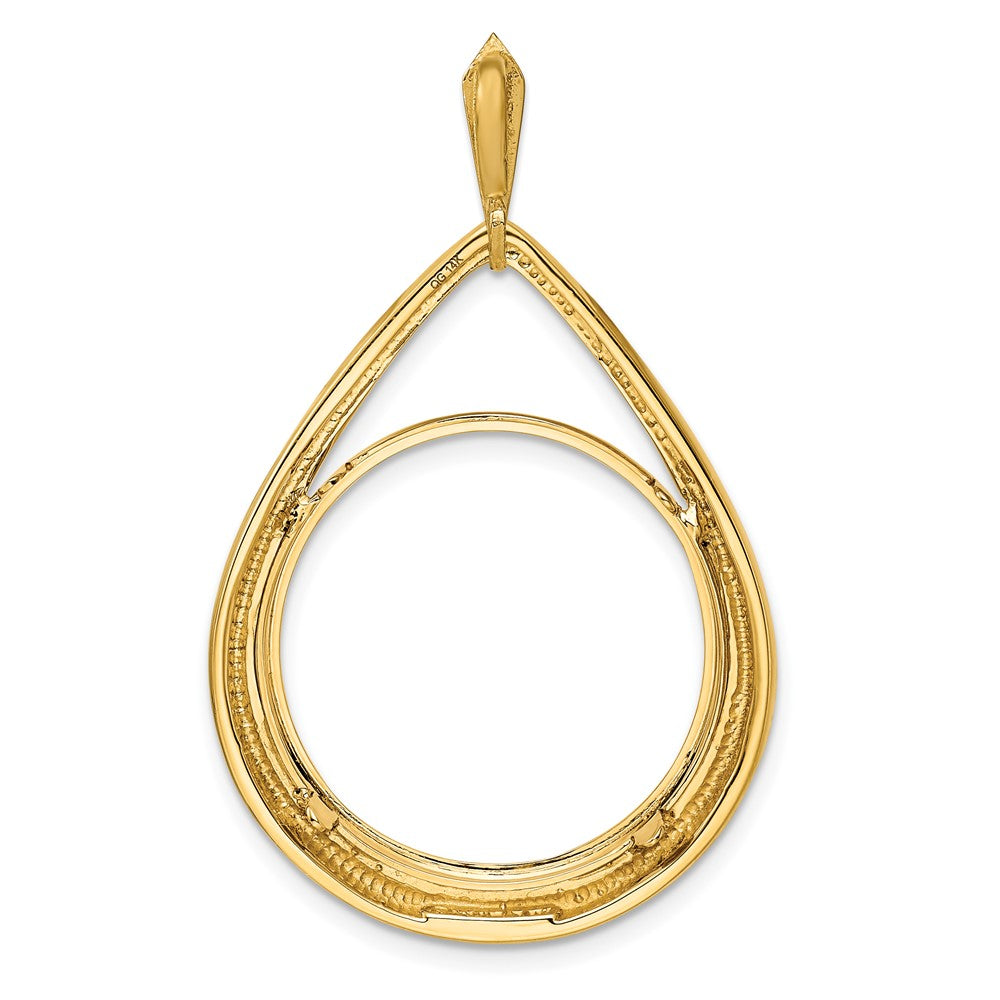 Wideband Distinguished Coin Jewelry 14k Polished Teardrop Shaped 21.6mm Prong Coin Bezel Pendant