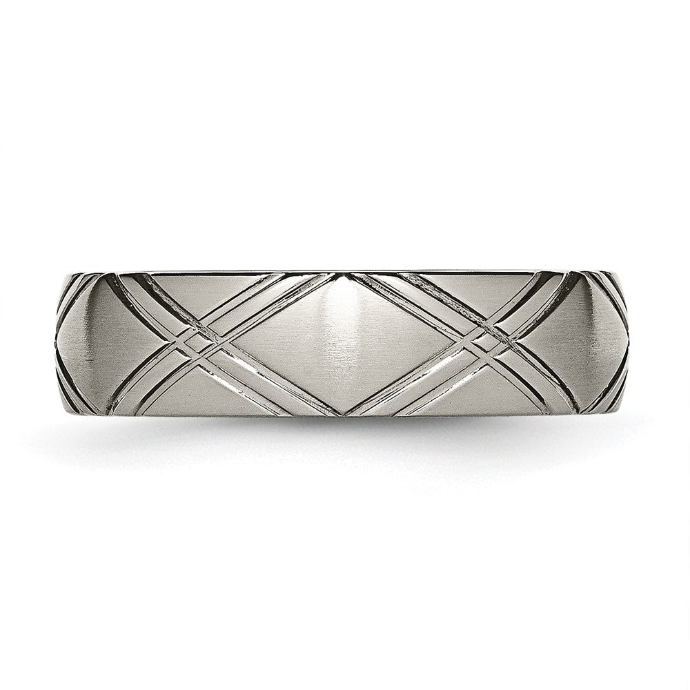 Titanium Brushed and Polished 6mm Criss-cross Design Band Size - 13