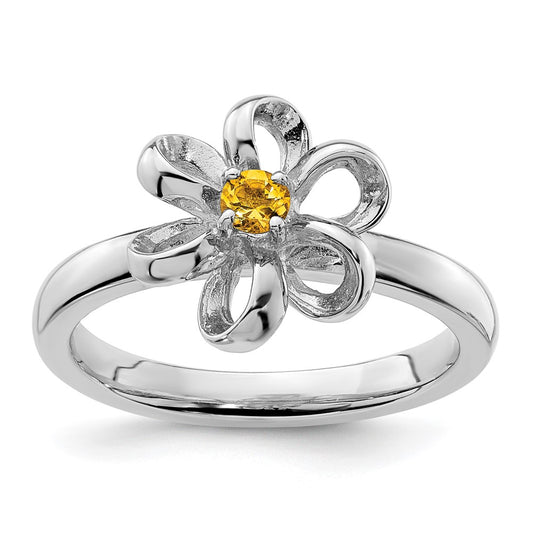 Sterling Silver Stackable Expressions Polished Citrine Flower Ring Size -6