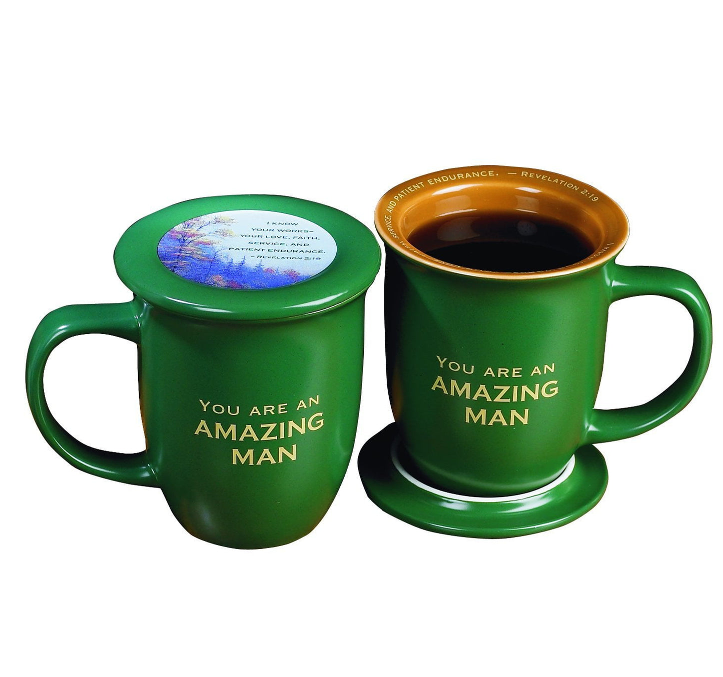 Mug-Amazing Man W/Coaster-Green W/Tan Interior