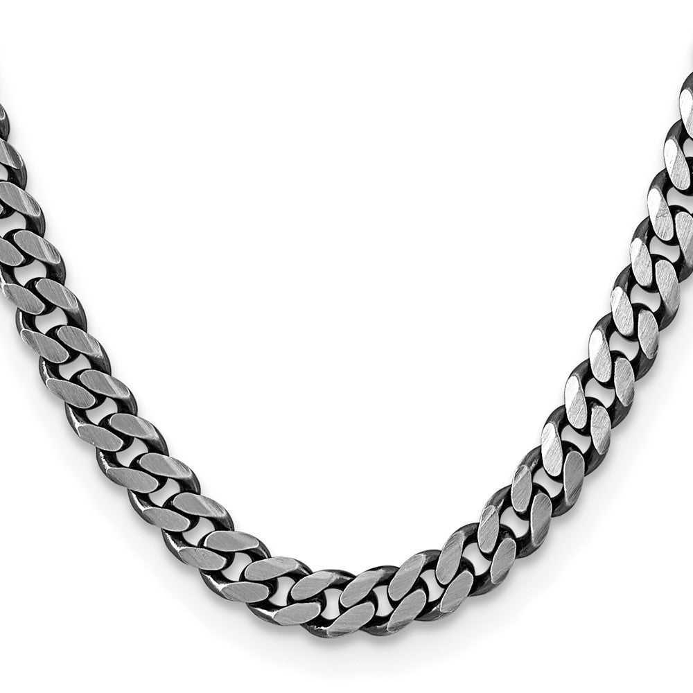 Sterling Silver Antiqued 8.3mm Curb Chain 24 Inches