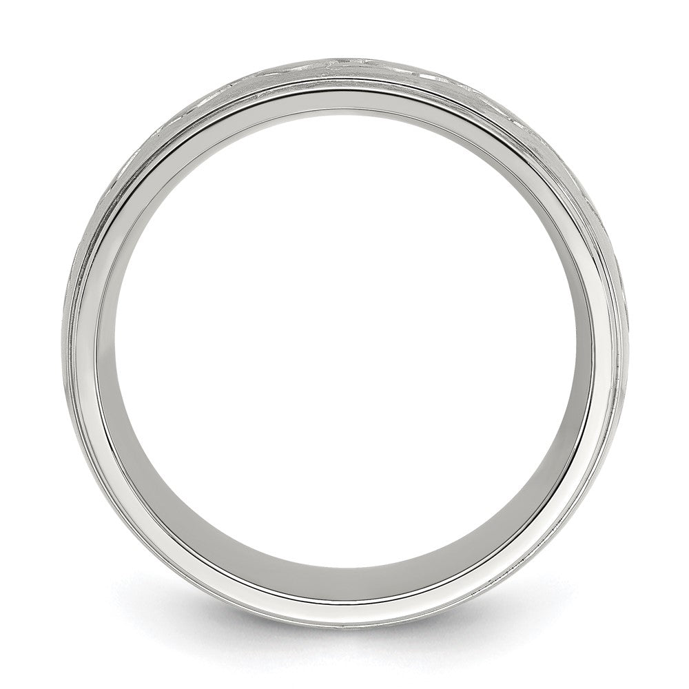 Stainless Steel Brushed & Polished Scroll Design 8mm Ridged Edge Band Size - 13