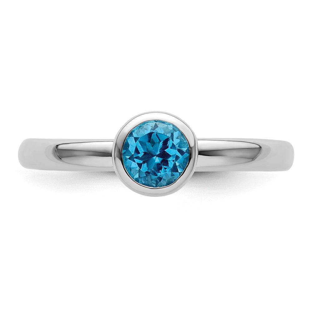 Sterling Silver Stackable Expressions Low 5mm Round Blue Topaz Ring Size -7