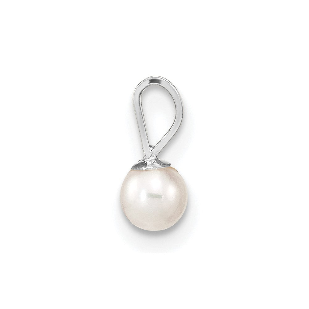 10k White Gold 3-4mm White Round Freshwater Cultured Pearl Pendant