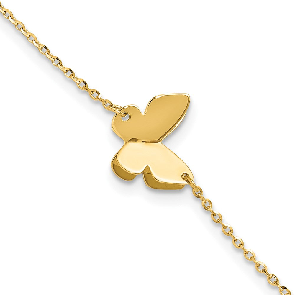 14K Polished Butterfly Charm with 1in ext. Bracelet 7.5  inches