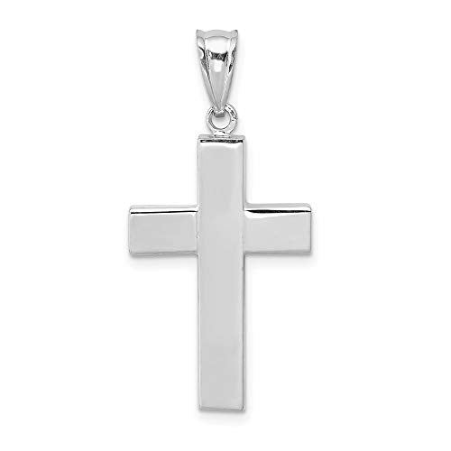 14k White Gold Polished Hollow Cross Pendant