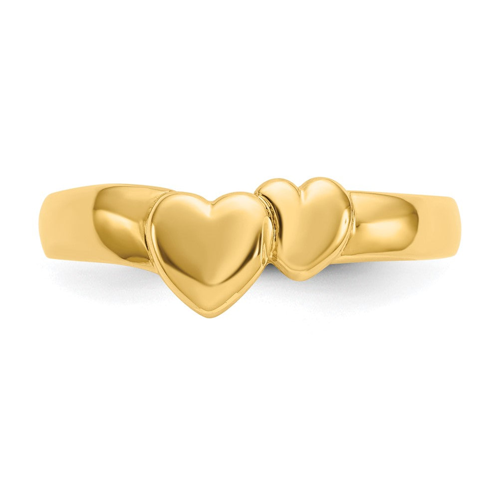 14k Gold Polished Adjoining Hearts Ring Size 6.25