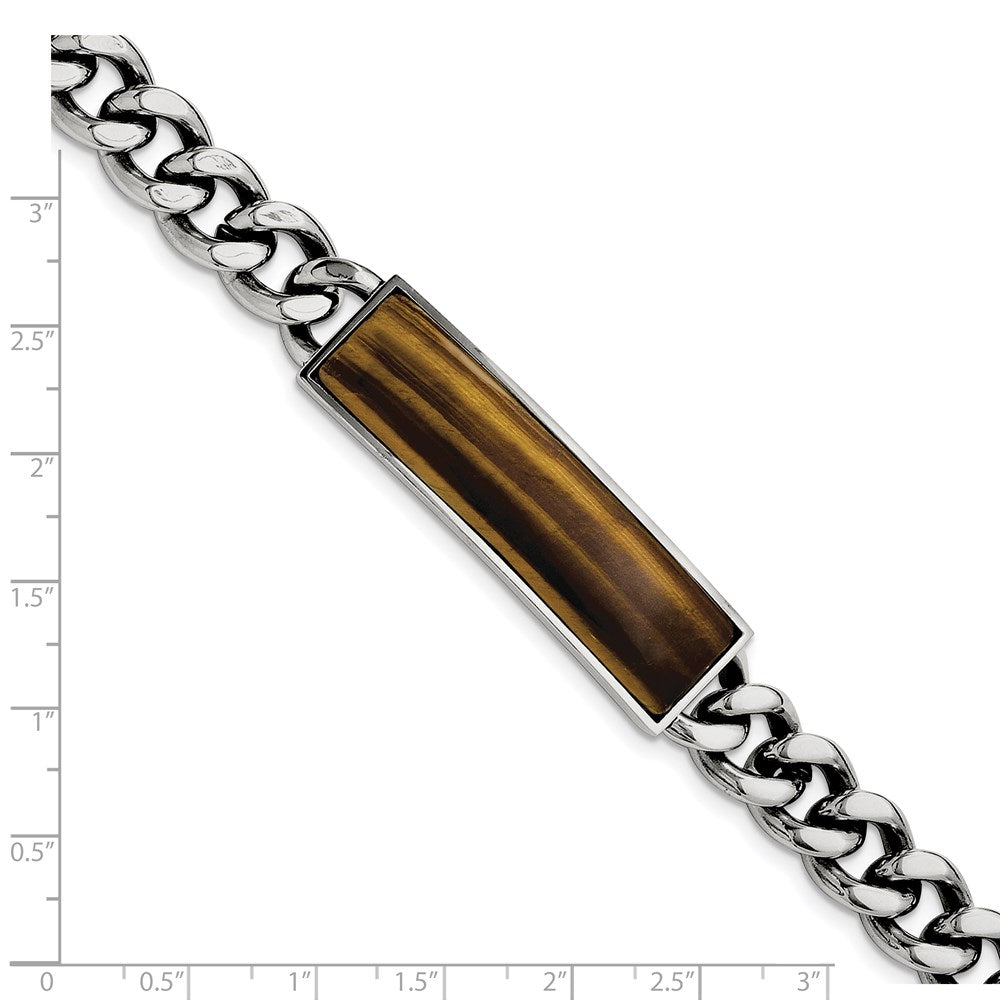 Stainless Steel Polished with Tigers Eye Inlay 8.25in Bracelet 8.25 inches