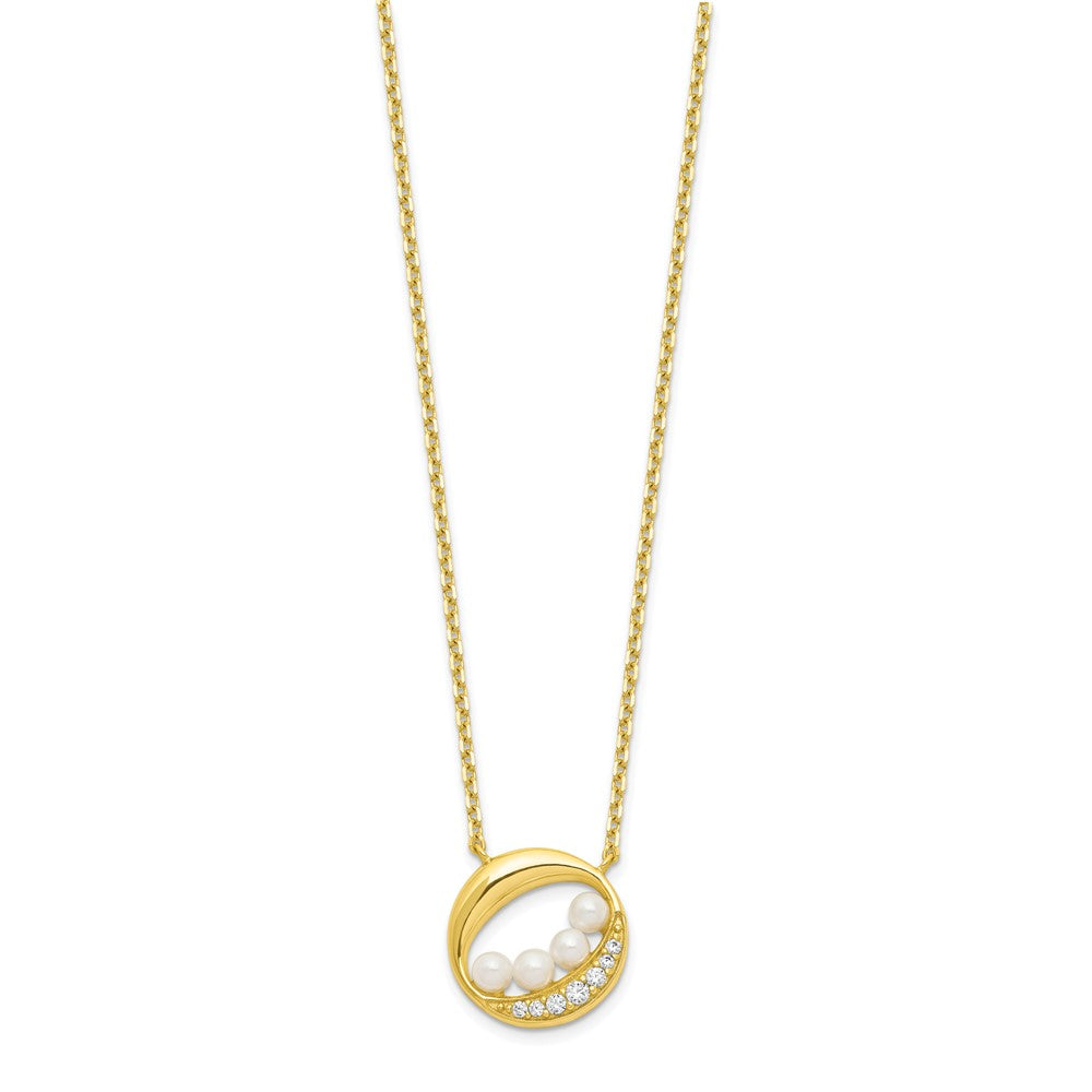 Sterling Silver Gold-tone CZ & Shell Pearl 2in ext Necklace 16 Inches