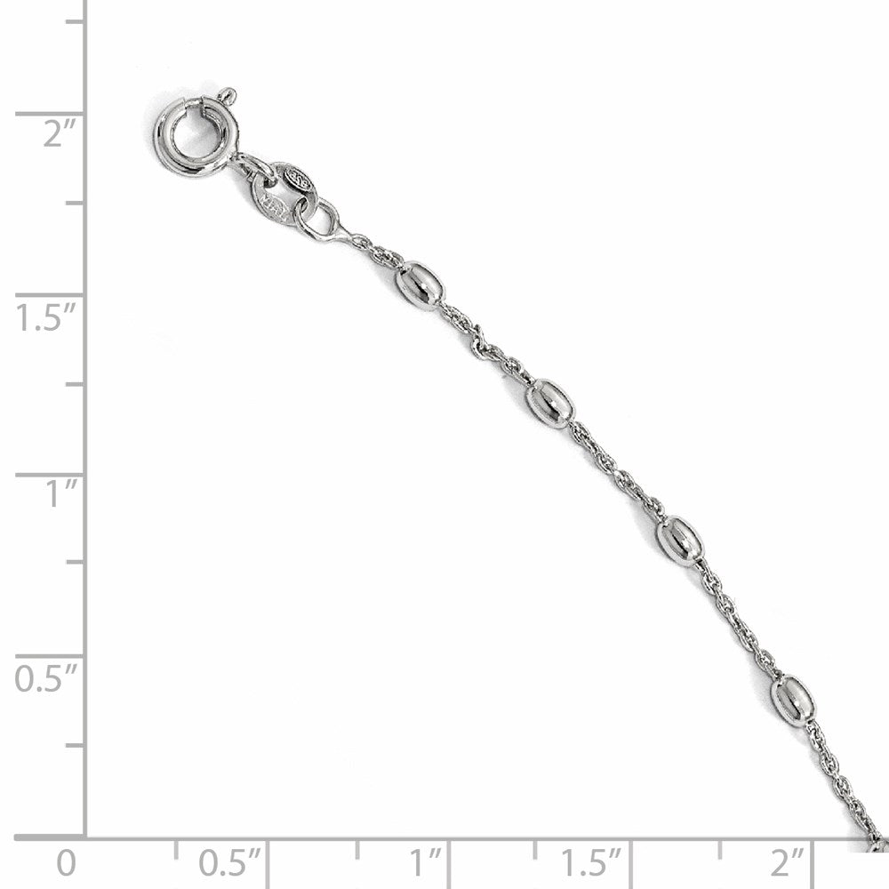 Sterling Silver RH-plated Polished Beaded with 1in ext. Anklet