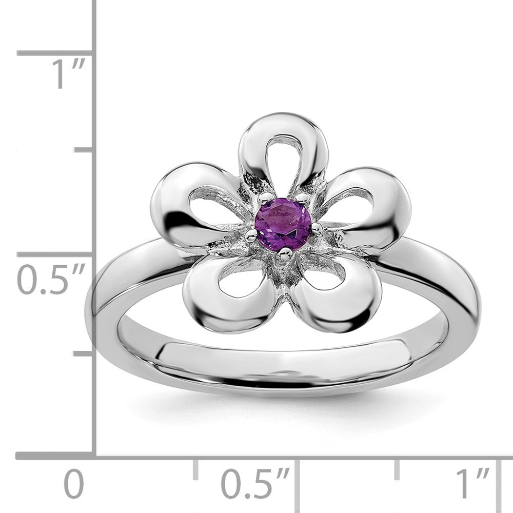 Sterling Silver Stackable Expressions Polished Amethyst Flower Ring Size -8