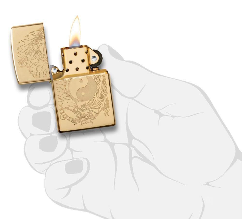 Zippo Tiger and Dragon Design High Polish Brass Pocket Lighter