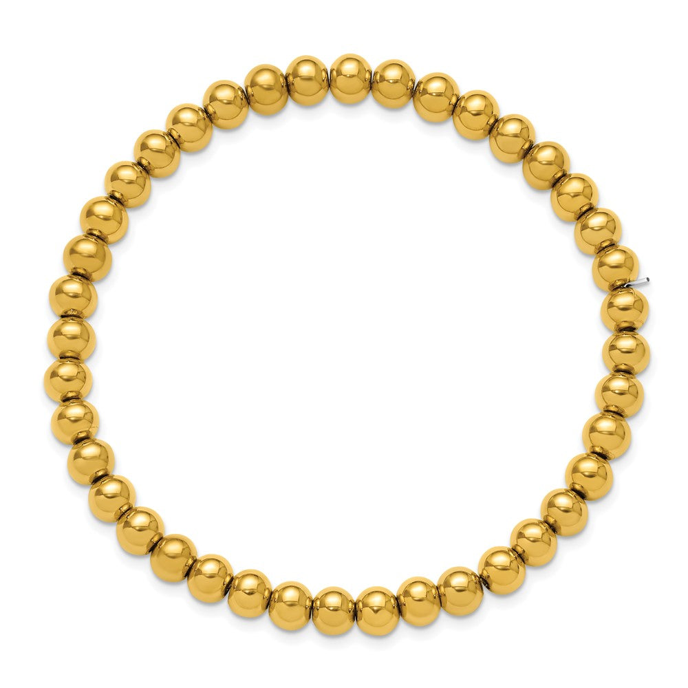 Chisel Stainless Steel Polished Yellow IP-plated 6mm Beaded 7.75 inch Stretch Bracelet 7.25 inches
