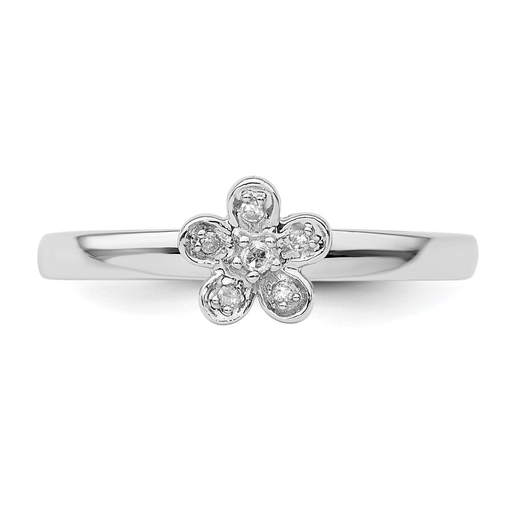 Sterling Silver Stackable Expressions Flower Diamond Ring Size -8
