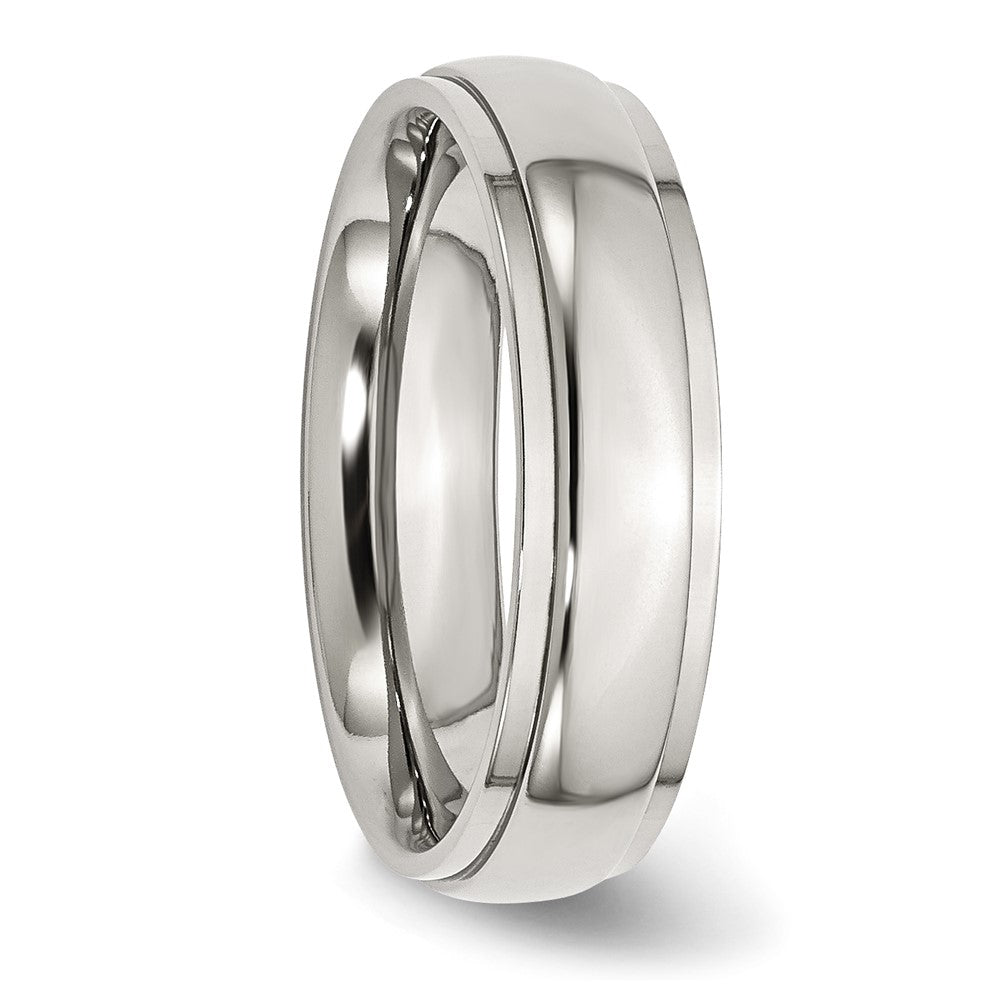 Stainless Steel Polished 6mm Ridged Edge Band Size - 11