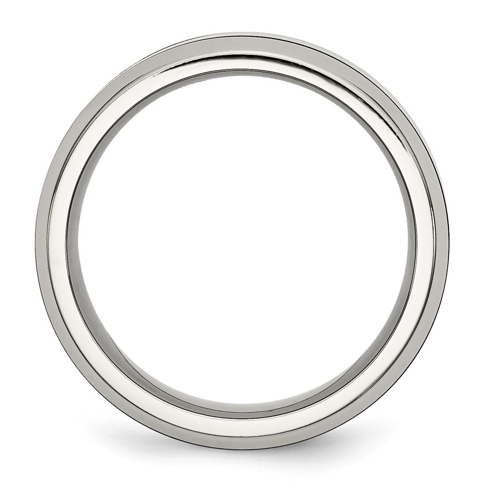 Stainless Steel Base w/Polished Black Ceramic Center Beveled Band Size - 7