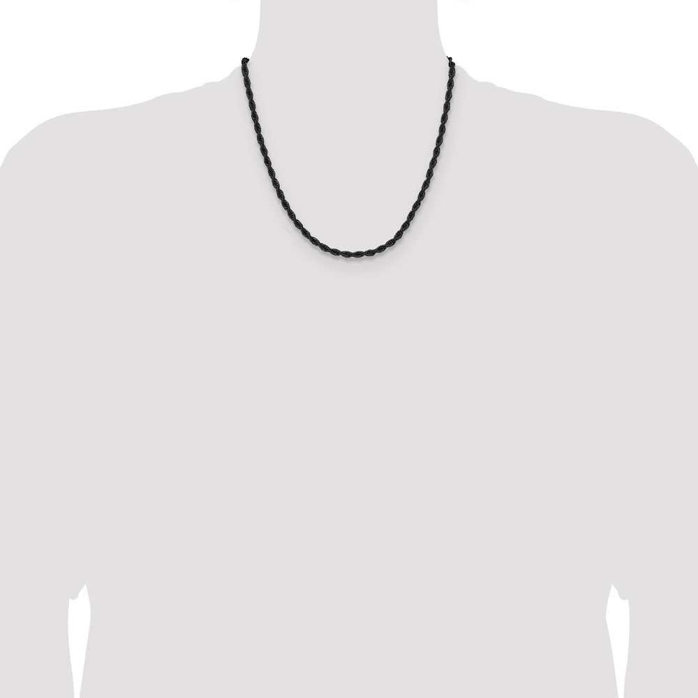 Chisel Stainless Steel Polished Black IP-plated 3mm 20 inch Rope Chain