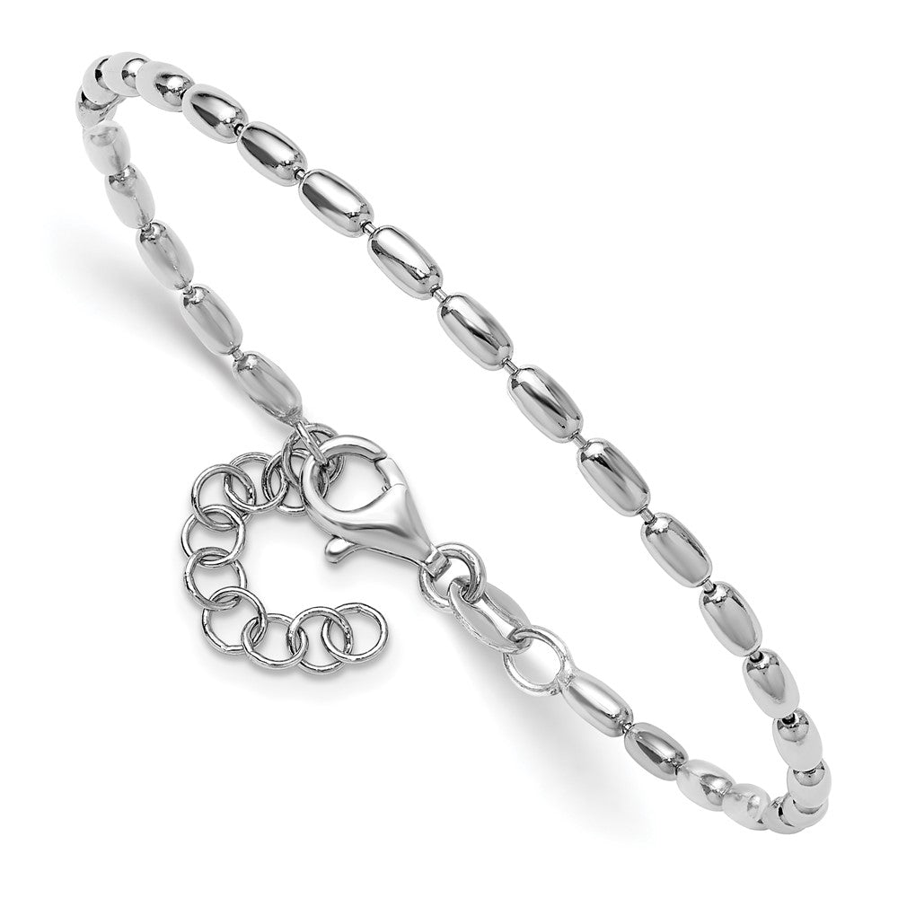 Sterling Silver RH-plated Oval Beaded w/1.25in ext. Bracelet 8.25  inches