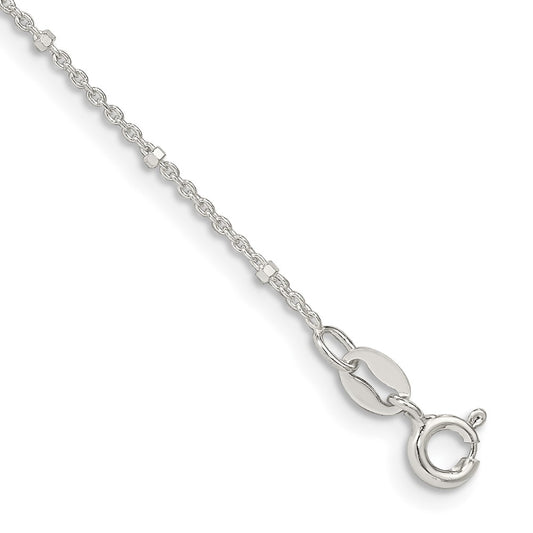 Sterling Silver 1.25mm Rolo with Beads Chain Anklet 9 inches
