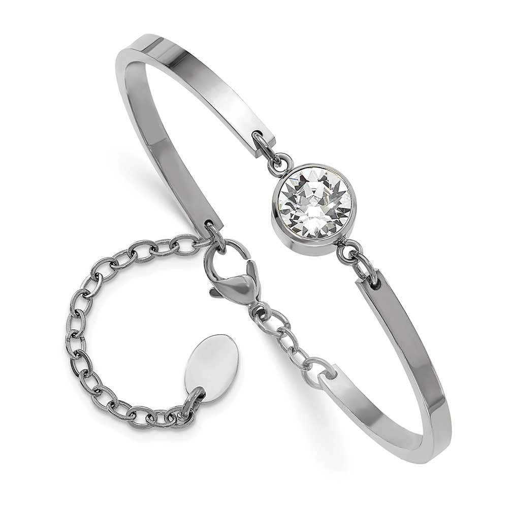 Stainless Steel Polished with Swarovski with 2" extension 6.5in Bracelet 6.5 inches