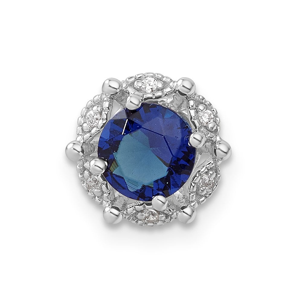 Sterling Silver Created Sapphire and CZ Pendant