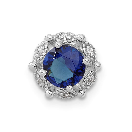 Sterling Silver Created Sapphire and CZ Pendant