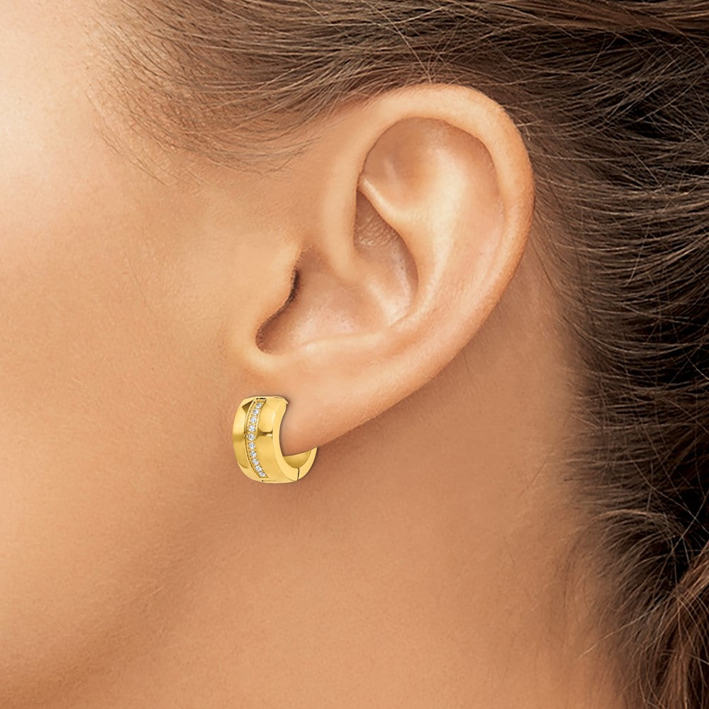 Stainless Steel Polished Yellow IP w/Preciosa Crystal Hinged Hoop Earrings