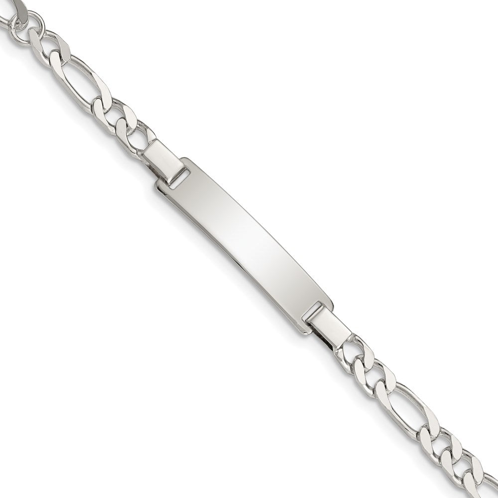 Sterling Silver Engraveable Childrens ID on Figaro Link Bracelet 6 inches