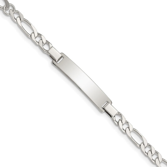 Sterling Silver Engraveable Childrens ID on Figaro Link Bracelet 6 inches