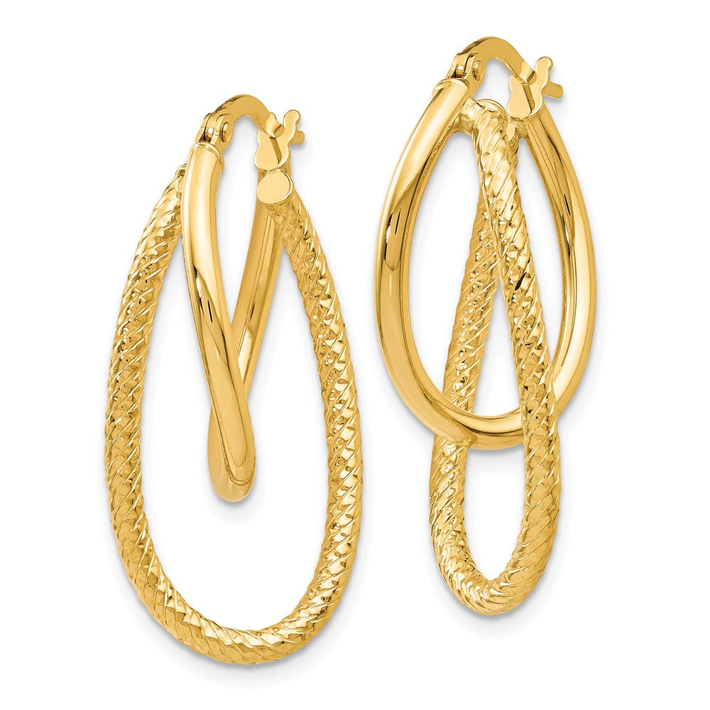 14K White Gold Polished and Textured Hinged Hoop Earrings