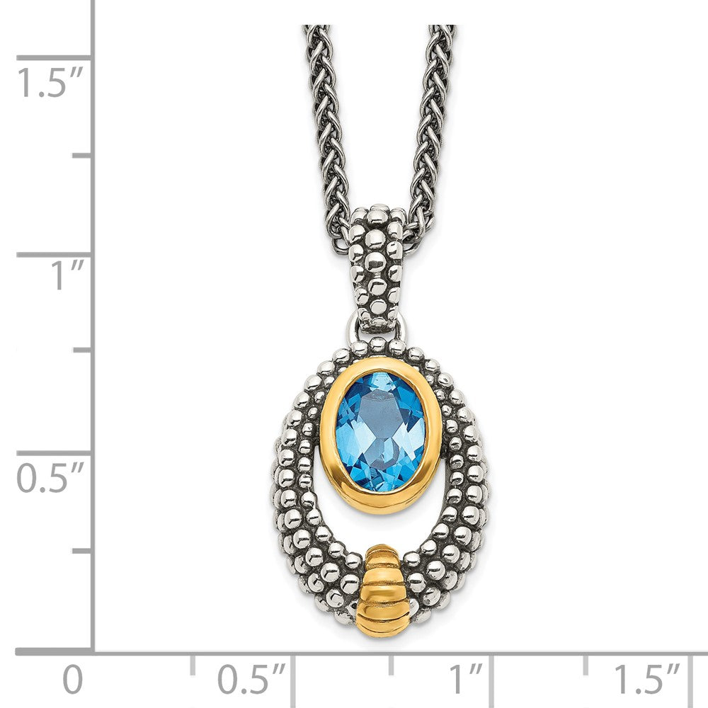 Shey Couture Sterling Silver Gold-tone Flash Gold-plated Antiqued Oval London Blue Topaz 18 inch Necklace 18 Inches