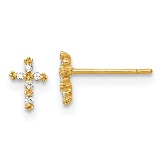 14K Madi K Polished CZ Cross Children's Post Earrings