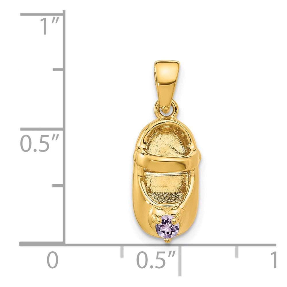 14k 3-D June Synthetic Stone Engraveable Baby Shoe Charm