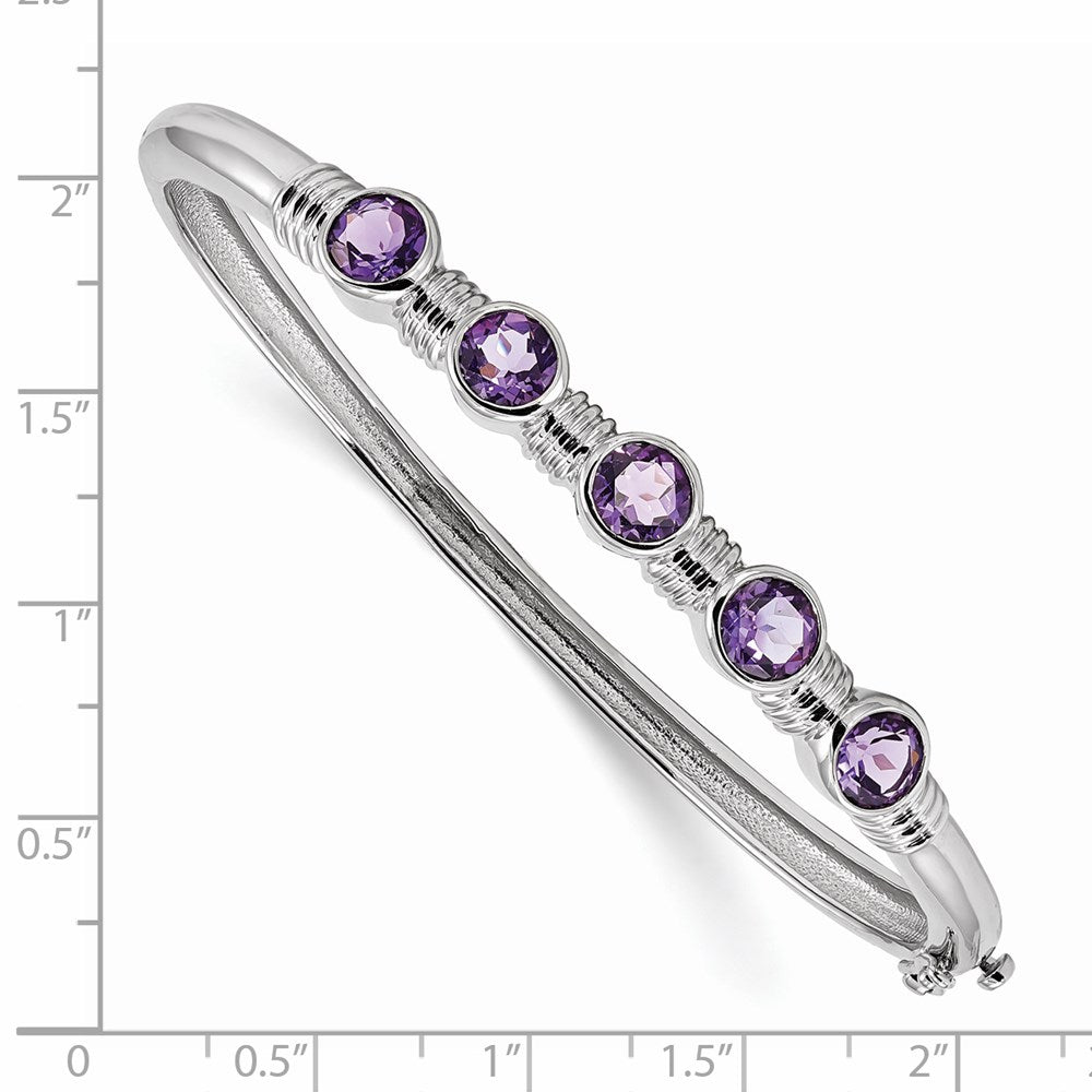 Sterling Silver Rhodium-plated Amethyst Hinged Bangle 7.25 inches