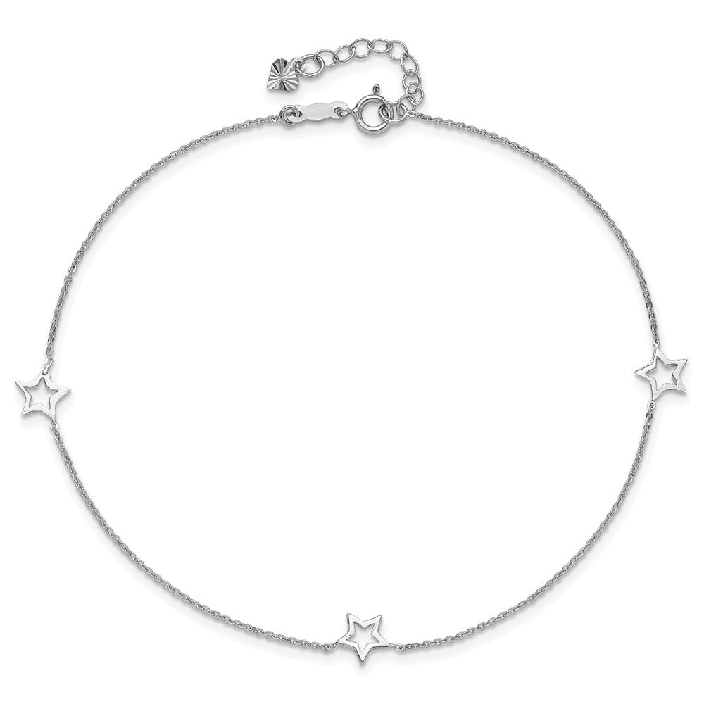 14K White Gold Adjustable Star 9in Plus 1in ext. Anklet 9 inches