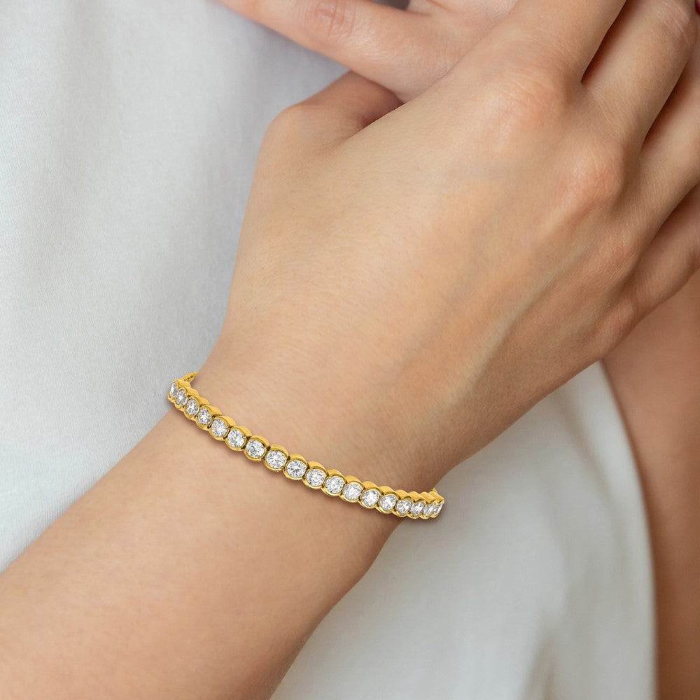 Stainless Steel Polished Yellow IP-plated CZ Adjustable Bracelet 10 inches